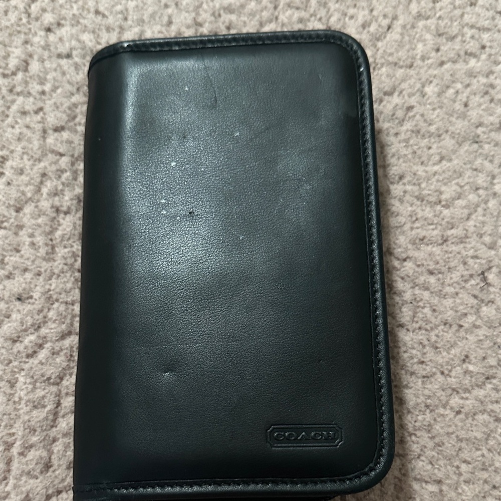 Coach Black Leather Zip Around Wallet Organizer